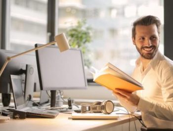 PBG, Man, Book, Desk, Working