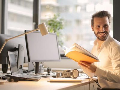 PBG, Man, Book, Desk, Working